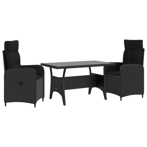 VidaXL Zestaw do jedzenia na zewnątrz 3 pcs Czarny polirattan