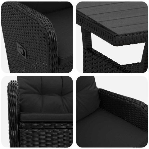 VidaXL Zestaw do jedzenia na zewnątrz 3 pcs Czarny polirattan