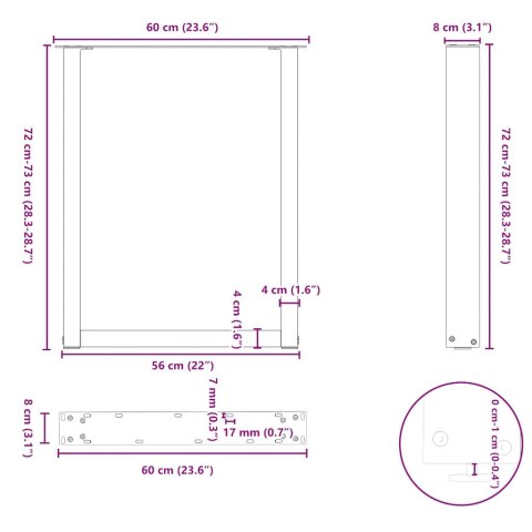 NOGI DO STOŁU JADALNEGO W KSZTAŁCIE LITERY U 2 SZT. CZARNE 60X(72-73)CM STAL