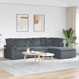 SOFA MODUŁOWA Z PODNÓŻKIEM I PODUSZKAMI AKSAMITNA CIEMNOSZARA