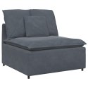SOFA MODUŁOWA Z PODNÓŻKIEM I PODUSZKAMI AKSAMITNA CIEMNOSZARA
