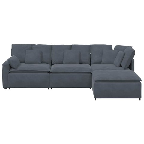 SOFA MODUŁOWA Z PODNÓŻKIEM I PODUSZKAMI AKSAMITNA CIEMNOSZARA