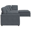SOFA MODUŁOWA Z PODNÓŻKIEM I PODUSZKAMI AKSAMITNA CIEMNOSZARA