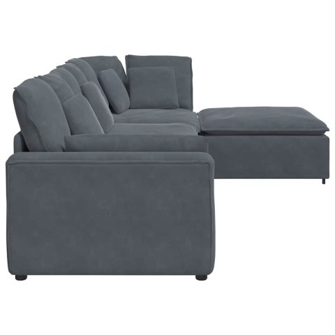 SOFA MODUŁOWA Z PODNÓŻKIEM I PODUSZKAMI AKSAMITNA CIEMNOSZARA