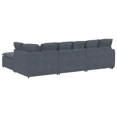 SOFA MODUŁOWA Z PODNÓŻKIEM I PODUSZKAMI AKSAMITNA CIEMNOSZARA