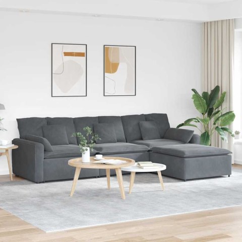 SOFA MODUŁOWA Z PODNÓŻKIEM I PODUSZKAMI CIEMNOSZARA