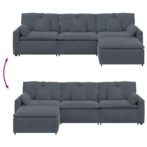 SOFA MODUŁOWA Z PODNÓŻKIEM I PODUSZKAMI CIEMNOSZARA
