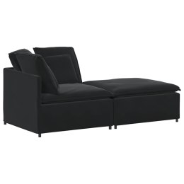 SOFA MODUŁOWA Z PODNÓŻKIEM I PODUSZKAMI AKSAMITNA CZERŃ