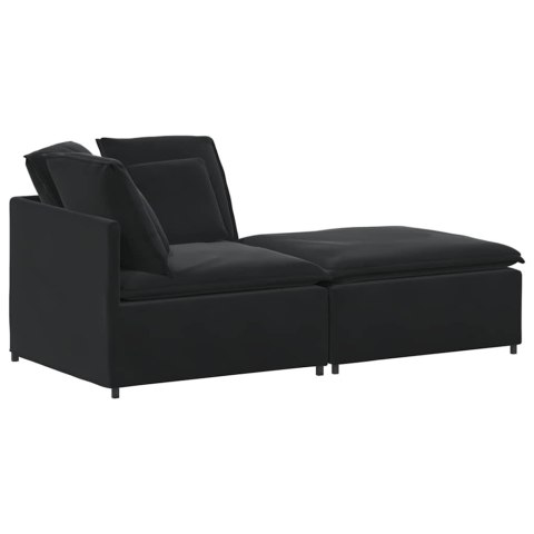 SOFA MODUŁOWA Z PODNÓŻKIEM I PODUSZKAMI AKSAMITNA CZERŃ