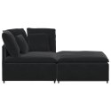 SOFA MODUŁOWA Z PODNÓŻKIEM I PODUSZKAMI AKSAMITNA CZERŃ