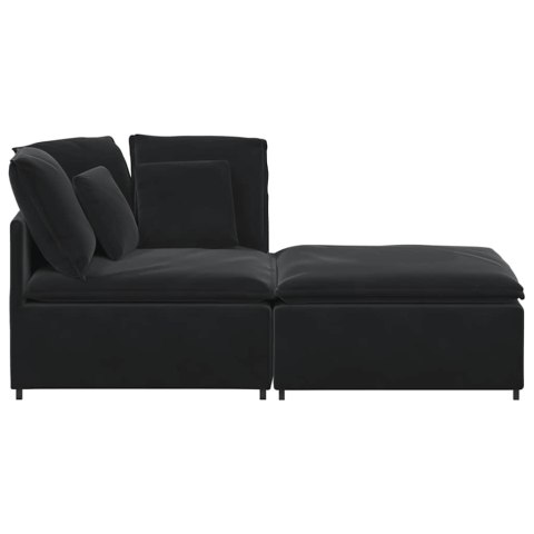 SOFA MODUŁOWA Z PODNÓŻKIEM I PODUSZKAMI AKSAMITNA CZERŃ