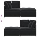 SOFA MODUŁOWA Z PODNÓŻKIEM I PODUSZKAMI AKSAMITNA CZERŃ