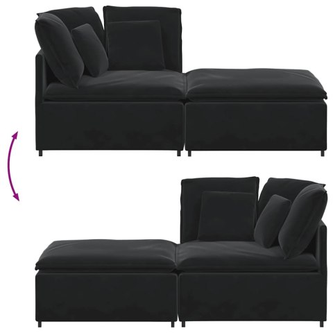 SOFA MODUŁOWA Z PODNÓŻKIEM I PODUSZKAMI AKSAMITNA CZERŃ
