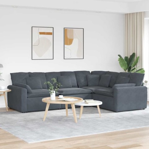 SOFA MODUŁOWA Z PODUSZKAMI AKSAMITNA CIEMNOSZARA