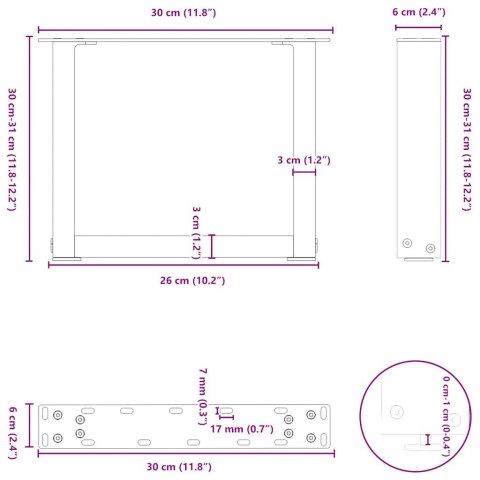 NOGI DO STOLIKA KAWOWEGO W KSZTAŁCIE LITERY U 2 SZT. CZARNE 30X(30-31)CM STAL