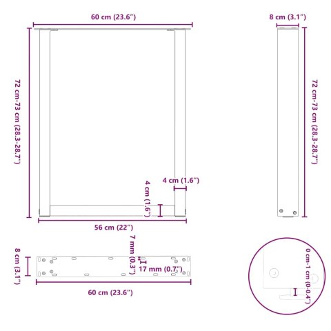 NOGI DO STOŁU JADALNEGO W KSZTAŁCIE LITERY U 2 SZT. ANTRACYT 60X(72-73)CM STAL