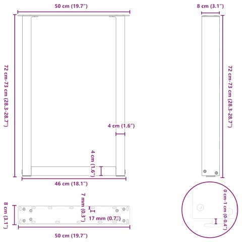 NOGI DO STOŁU JADALNEGO W KSZTAŁCIE LITERY U 2 SZT. BIAŁE 50X(72-73)CM STAL