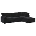 SOFA MODUŁOWA Z PODNÓŻKIEM I PODUSZKAMI AKSAMITNA CZERŃ