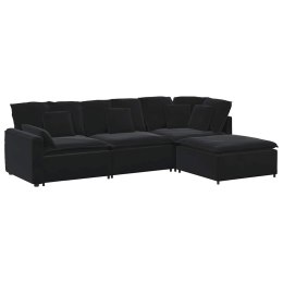 SOFA MODUŁOWA Z PODNÓŻKIEM I PODUSZKAMI AKSAMITNA CZERŃ