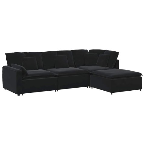 SOFA MODUŁOWA Z PODNÓŻKIEM I PODUSZKAMI AKSAMITNA CZERŃ