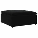 SOFA MODUŁOWA Z PODNÓŻKIEM I PODUSZKAMI AKSAMITNA CZERŃ