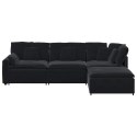 SOFA MODUŁOWA Z PODNÓŻKIEM I PODUSZKAMI AKSAMITNA CZERŃ