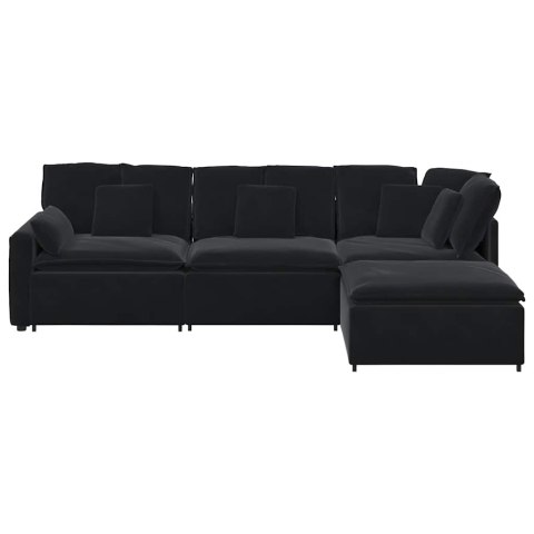 SOFA MODUŁOWA Z PODNÓŻKIEM I PODUSZKAMI AKSAMITNA CZERŃ