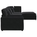 SOFA MODUŁOWA Z PODNÓŻKIEM I PODUSZKAMI AKSAMITNA CZERŃ