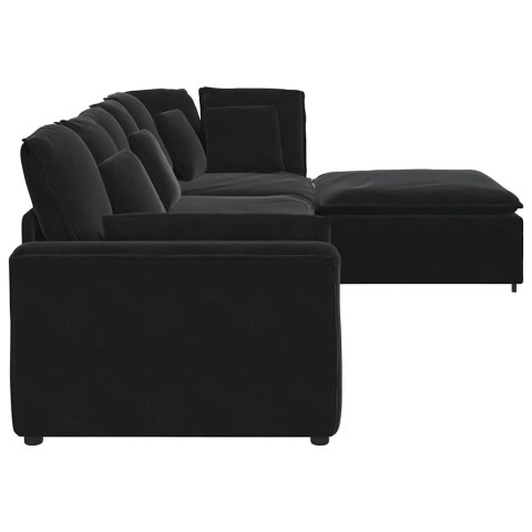 SOFA MODUŁOWA Z PODNÓŻKIEM I PODUSZKAMI AKSAMITNA CZERŃ
