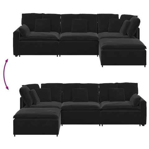 SOFA MODUŁOWA Z PODNÓŻKIEM I PODUSZKAMI AKSAMITNA CZERŃ
