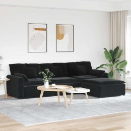 VidaXL Sofa modułowa z podnóżkiem i poduszkami, czarna