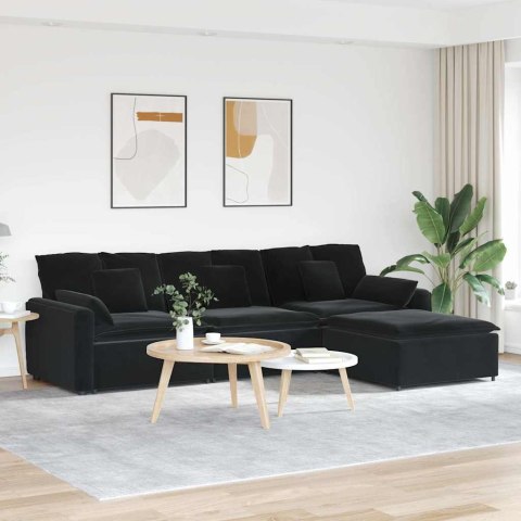 SOFA MODUŁOWA Z PODNÓŻKIEM I PODUSZKAMI CZARNA