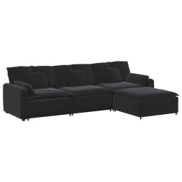 SOFA MODUŁOWA Z PODNÓŻKIEM I PODUSZKAMI CZARNA