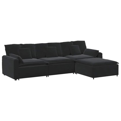 SOFA MODUŁOWA Z PODNÓŻKIEM I PODUSZKAMI CZARNA