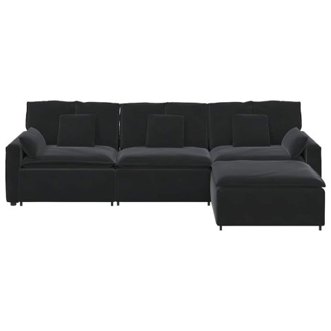 SOFA MODUŁOWA Z PODNÓŻKIEM I PODUSZKAMI CZARNA