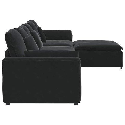 SOFA MODUŁOWA Z PODNÓŻKIEM I PODUSZKAMI CZARNA