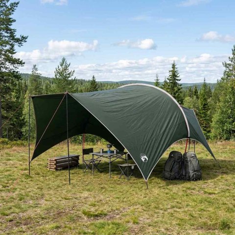 DUŻY TARP CAMPINGOWY 550X400CM ZIELONY WODOODPORNY OSŁONA PRZECIWDESZCZOWA
