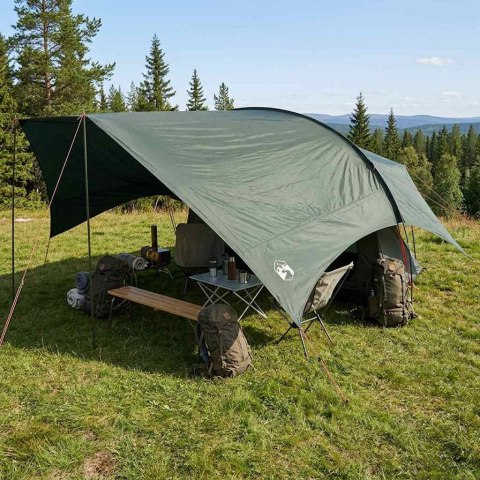 DUŻY TARP CAMPINGOWY 695X580CM ZIELONY WOJSKOWY OSŁONA PRZECIWDESZCZOWA