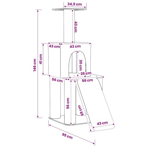 DREWNO DLA KOTÓW Z DRAPAKAMI SISALOWYMI JASNOSZARY 146CM