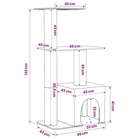 DREWNO DLA KOTÓW Z DRAPAKAMI SISALOWYMI KREMOWY 133CM