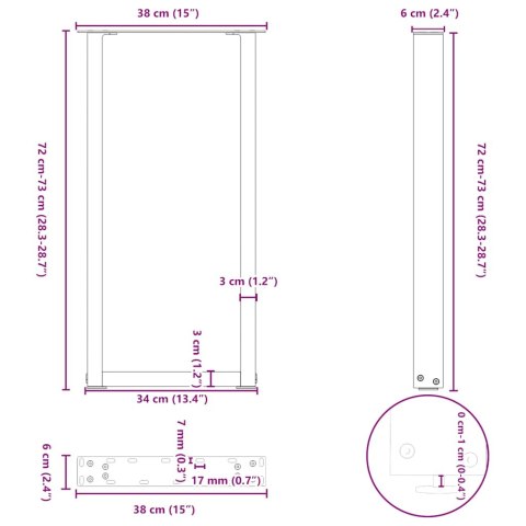 NOGI DO STOŁU KONSOLOWEGO W KSZTAŁCIE LITERY U 2 SZT. ANTRACYT 38X(72-73)CM STAL