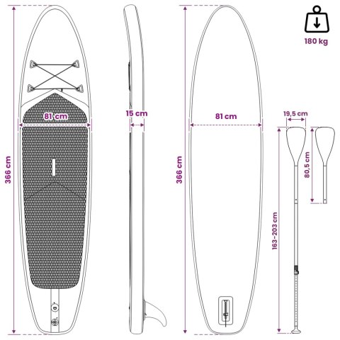 VidaXL Deska SUP z siedziskiem 2-w-1 APEX 366 x 81 x 15 cm niebieski