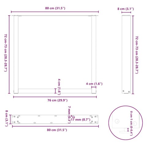 NOGI DO STOŁU JADALNEGO W KSZTAŁCIE LITERY U 2 SZT. BIAŁE 80X(72-73)CM STAL