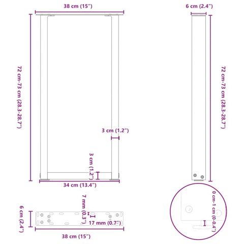 NOGI DO STOŁU KONSOLOWEGO W KSZTAŁCIE LITERY U 2 SZT. BIAŁE 38X(72-73)CM STAL