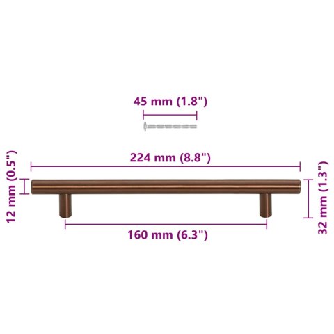 UCHWYTY DO SZAFEK 10 SZT. BRĄZ 160 MM STAL NIERDZEWNA