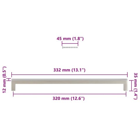 UCHWYTY DO SZAFEK 5 SZT. SREBRNE 320 MM STAL NIERDZEWNA
