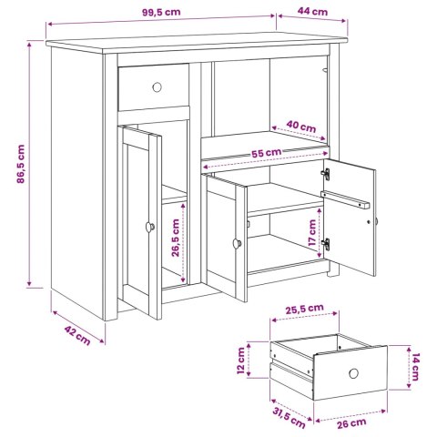 VidaXL Szafka pod Mikrofalówkę PANAMA Wosk miodowy 99,5 x 44 x 86,5 cm