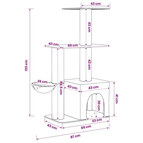 DREWNO DLA KOTÓW Z DRAPAKAMI SISALOWYMI KREMOWY 133CM