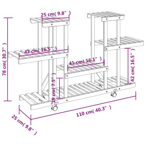 KWIETNIK NA KÓŁKACH 110X25X78CM LITE DREWNO JODŁOWE