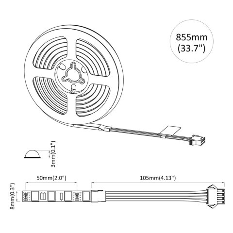 TAŚMA LED 12 PCS CZARNY I PRZEZROCZYSTY 750 MM MIEDŹ I PLASTIK
